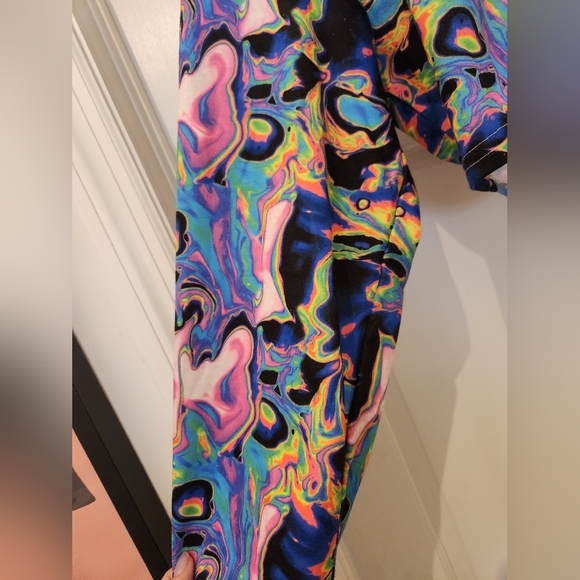 90s Y2K Neon Marble Rave Festival Cropped Hoodie L - Picture 3 of 4